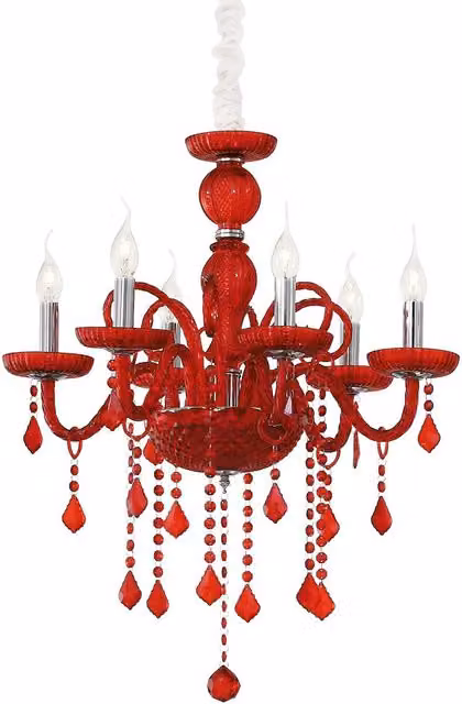 Ideal Lux Giudecca 6 Light Crystal and Glass Chandelier in Red with E14 Base