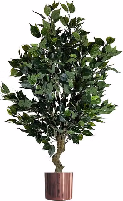 Leaf Large Realistic Artificial Ficus Tree in Green with Copper Metal Details, Height: 62 cm