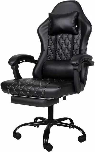 EONLION Black Synthetic Leather Gaming Racing Office Chair with Headrest and Armrests – 1
