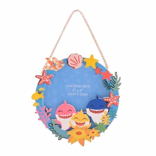 Widdop and Co Baby Shark Round Wooden Photo Frame in Blue and Multicolour – 1