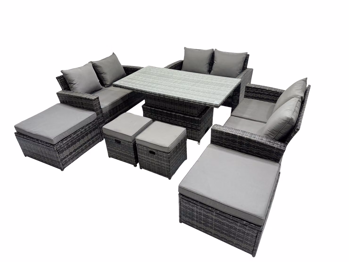 Fimous Outdoor Love Sofa Set with Adjustable Lifting Dining or Coffee Table in Dark Grey – 2