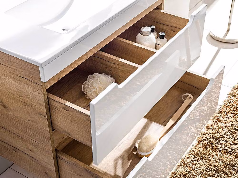 Vente-unique ARUBA Suspended Vanity Unit in Light Oak and White, W: 80 cm, D: 46 cm, H: 59 cm – 3