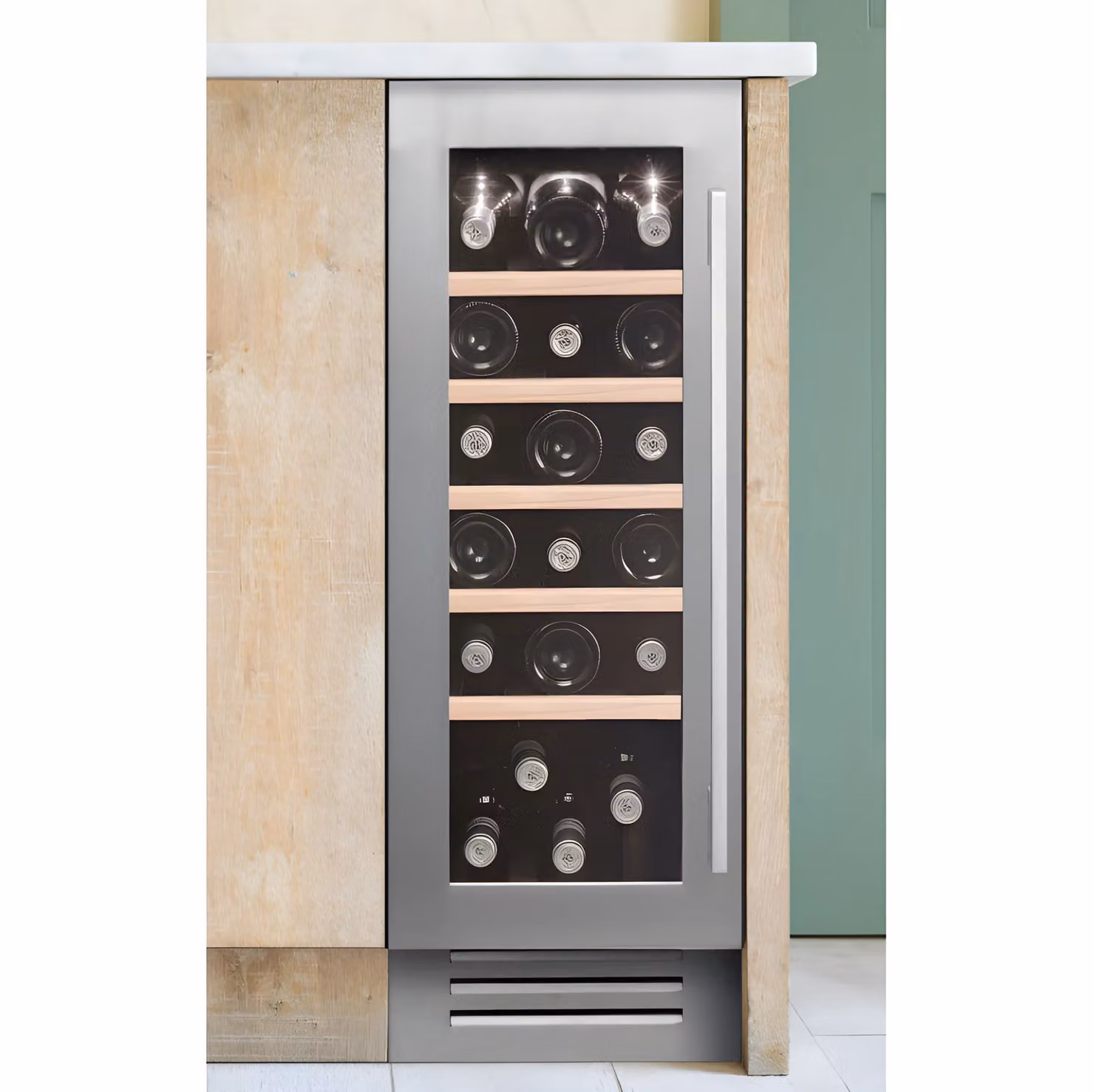Caple WI3125 Built-in Wine Cooler in Metallic Silver with 19 Bottle Capacity and Stainless Steel Finish – 3