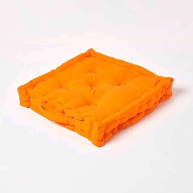Homescapes Orange Cotton Square Floor Cushion