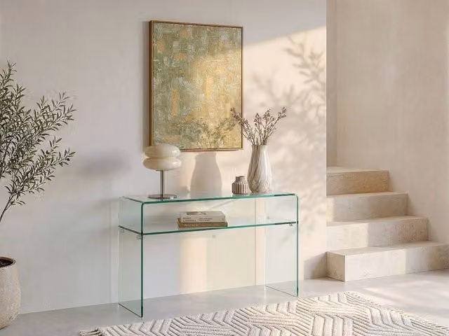 Vente-unique STILEOS 1-Compartment Tempered Glass Console Table in Transparent