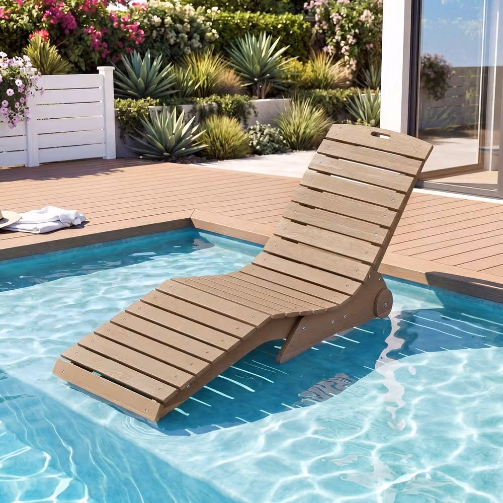 Costway Brown HDPE In-Pool Lounge Chair with Wheels and 205kg Capacity – 3