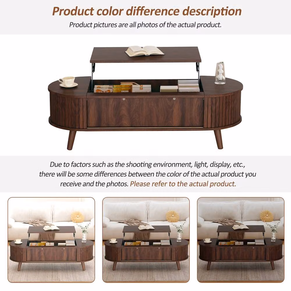 ModernLuxe Oval Lift Top Coffee Table with Hidden Storage in Brown Walnut – 5