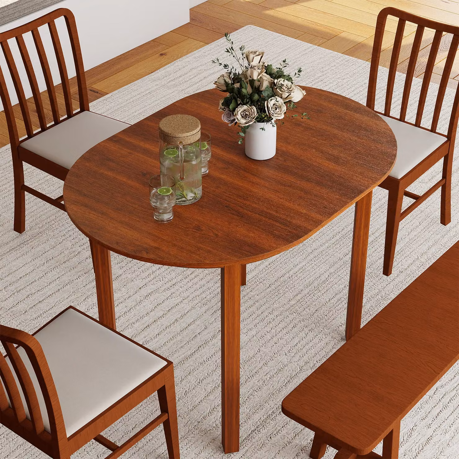 Costway Modern Oval Wooden Dining Table in Brown, W/D/H: 110 x 77 x 78 cm – 5