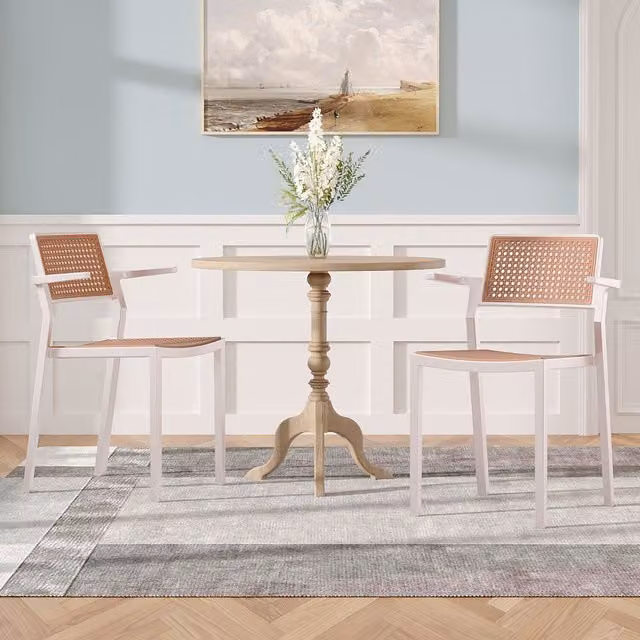 Komore Set of 4 White Pseudo-Rattan Dining Chairs with Armrests
