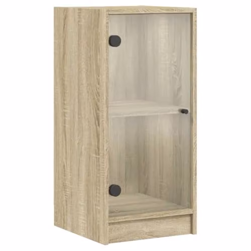vidaXL Modern Side Cabinet with Glass Doors in Sonoma Oak and Brown, W/D/H: 75.5 x 37.0 x 35.0 cm – 1