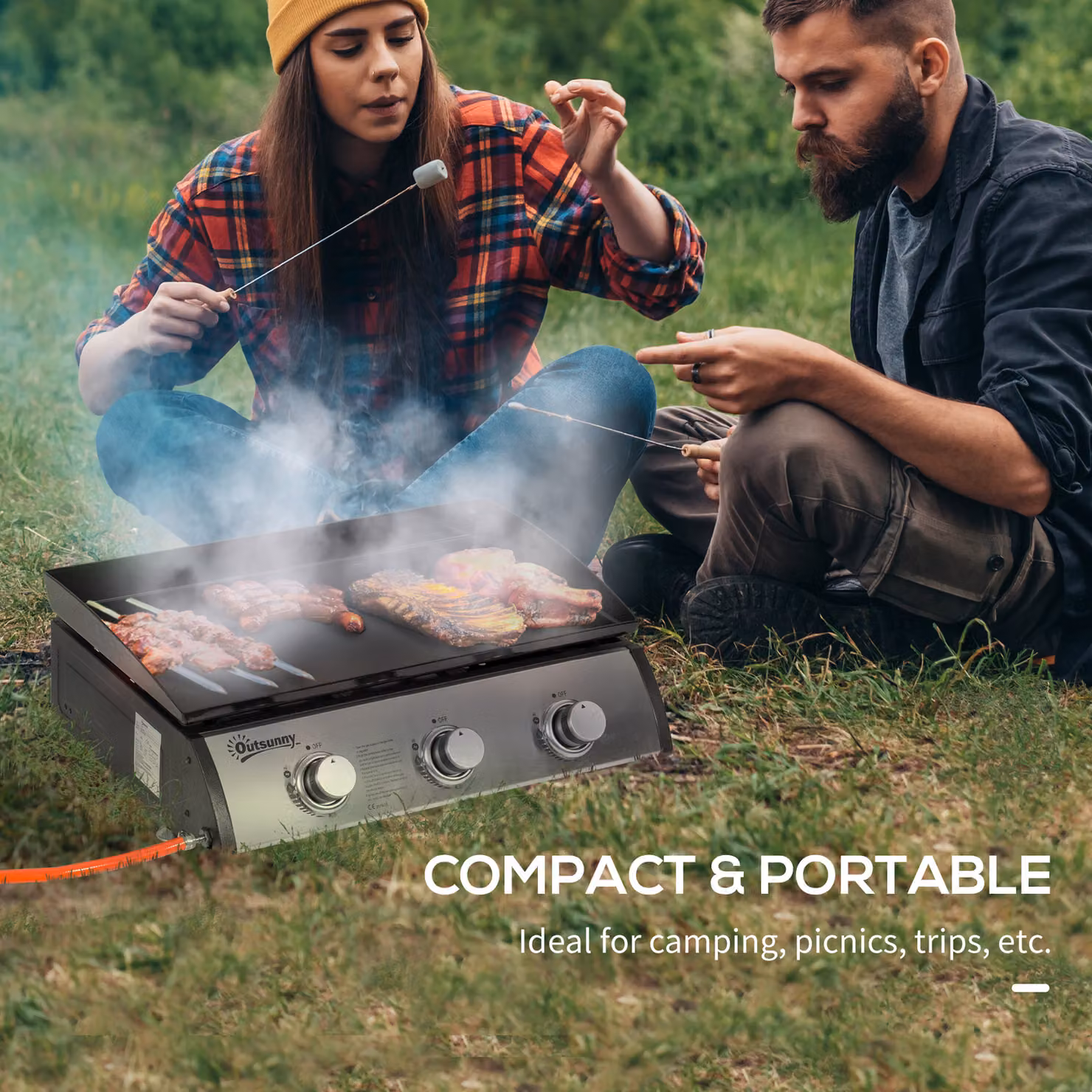 Outsunny Portable Tabletop Gas Plancha BBQ Grill with Stainless Steel Burner, Silver – 6