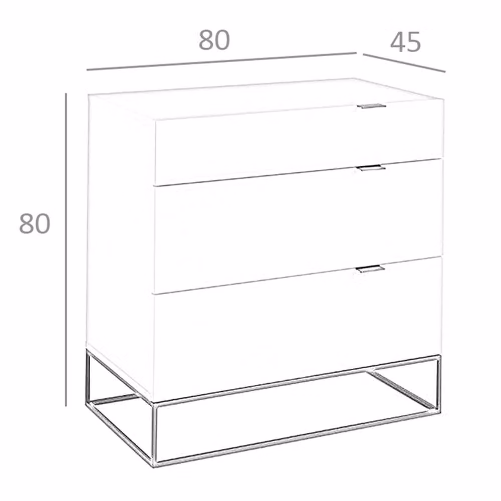 Angel Cerda Grey 3-Drawer Chest with Black Steel Legs, W: 80 cm, D: 45 cm, H: 80 cm – 5