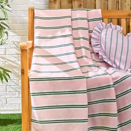 OHS Striped Fleece Throw Blanket in Pink and Green, W/D/H: 120 x 150 cm – 2