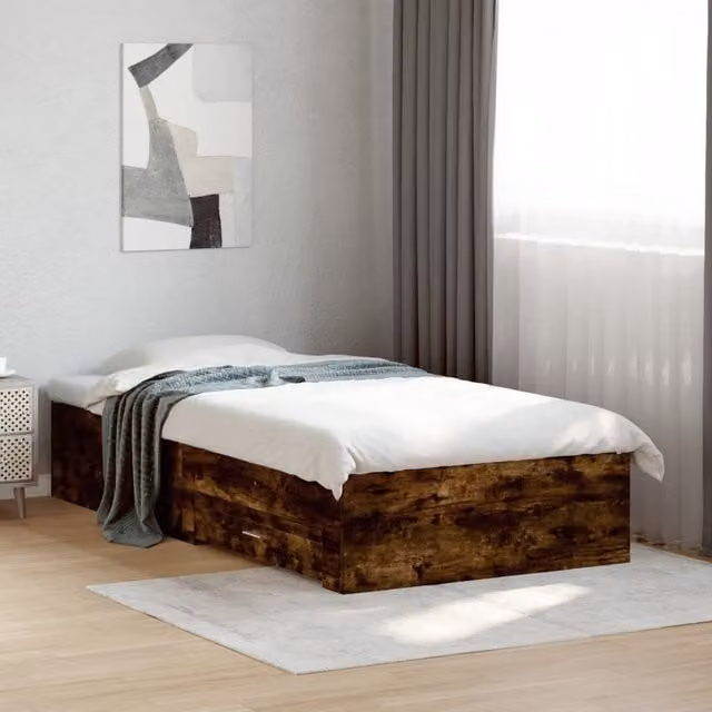 Berkfield Home Single Bed Frame with Drawers in Smoked Oak Brown, W/D/H: 90 x 190 cm