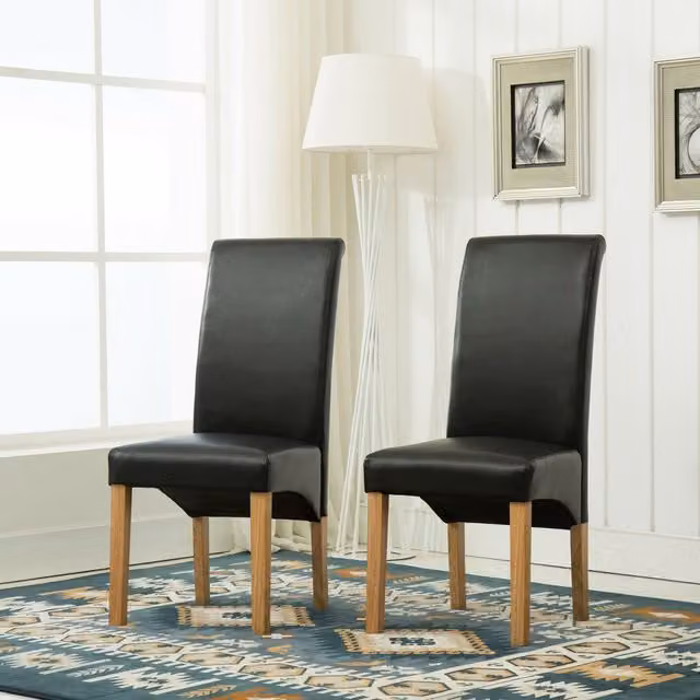 MCC Direct Set of 2 Top Scroll High Back Faux Leather Dining Chairs in Black