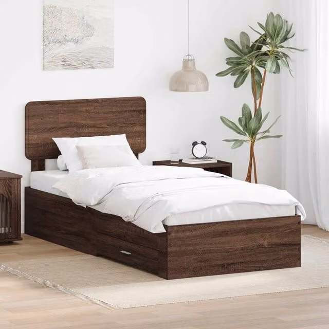 Berkfield Home Bed Frame with Headboard in Brown Oak, Engineered Wood, W: 75 cm, L: 190 cm