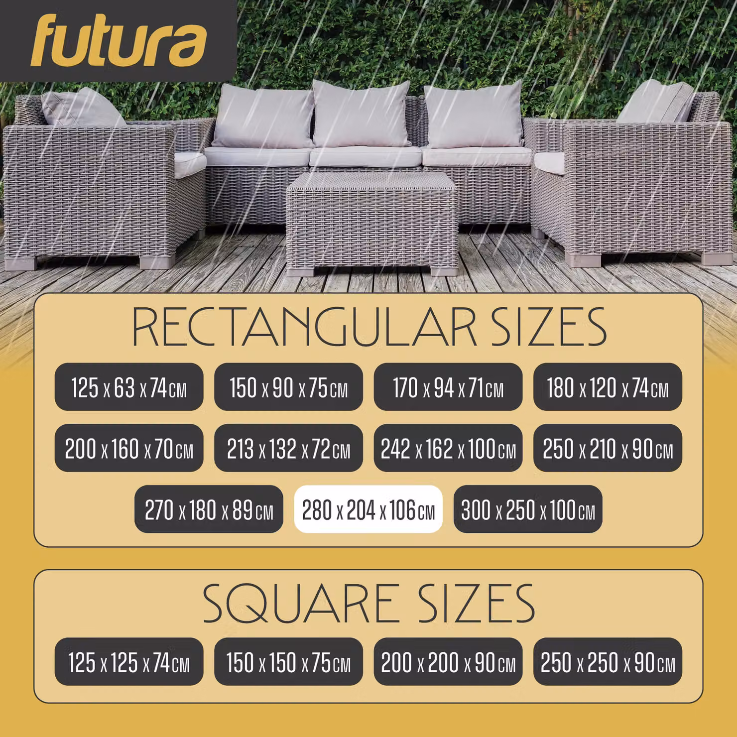 Futura Waterproof Rectangular Garden Furniture Cover in Black 420D Oxford Fabric W/D/H: 280 x 204 x 106 cm – 8
