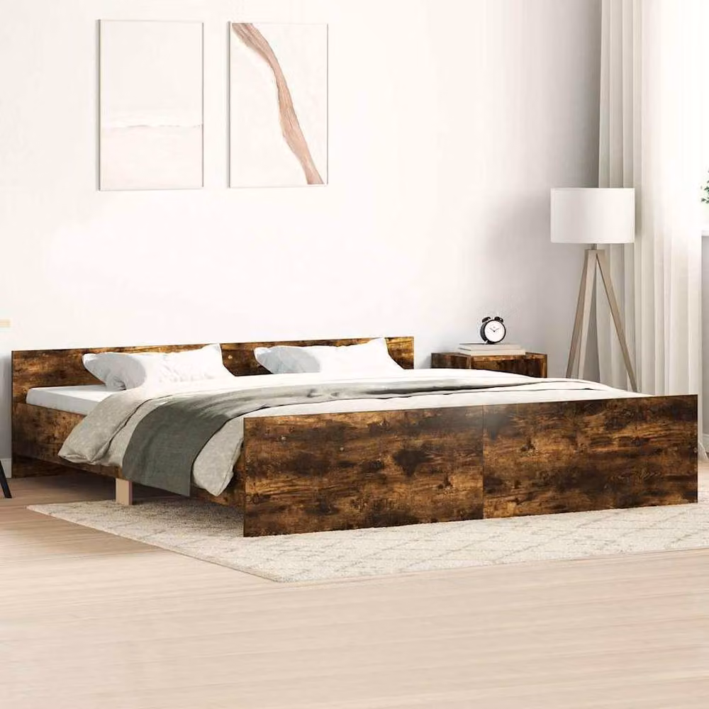 Berkfield Home Durable Bed Frame with Headboard and Footboard in Smoked Oak Brown, W/D/H: 160 x 200 cm – 2