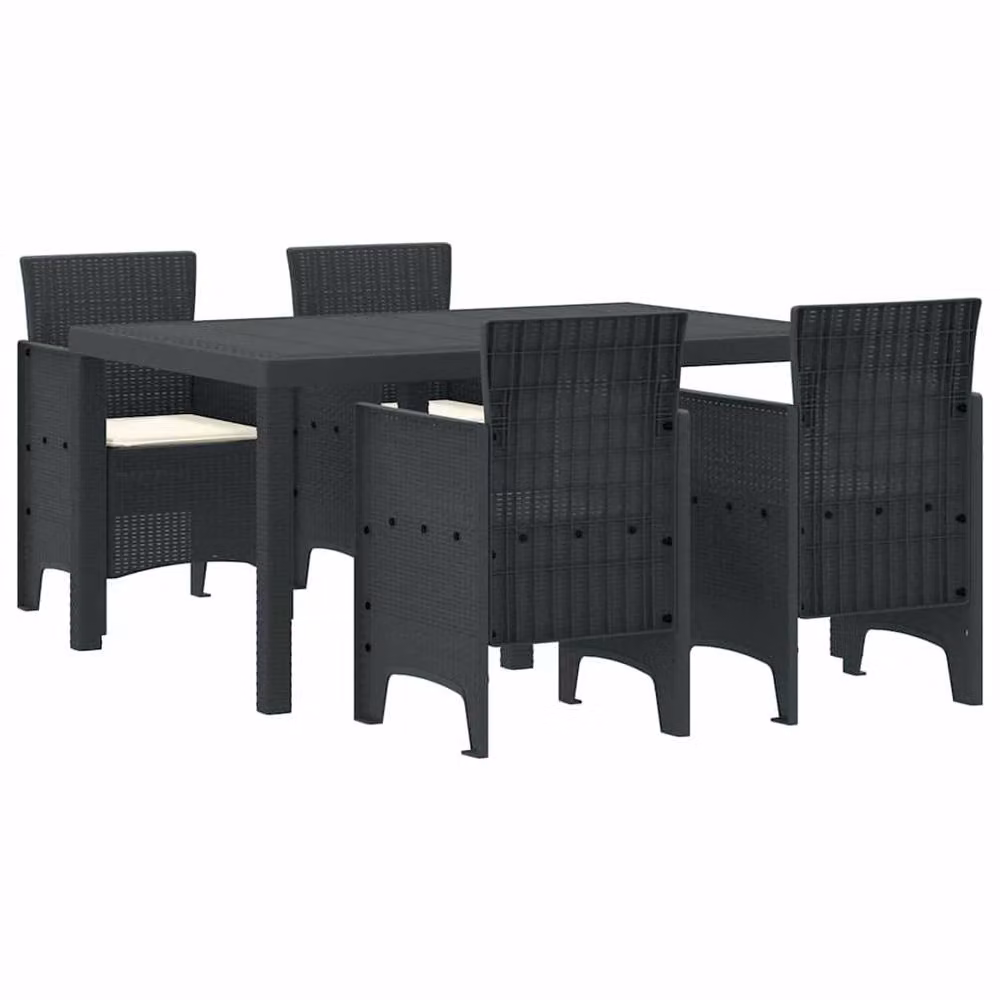 Berkfield Home 5 Piece Anthracite Poly Rattan Garden Dining Set with Cushions – 3