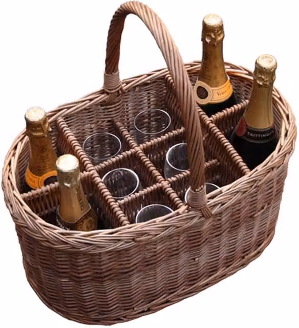 Red Hamper Wicker Oval Festival Drinks Basket in Brown and Red
