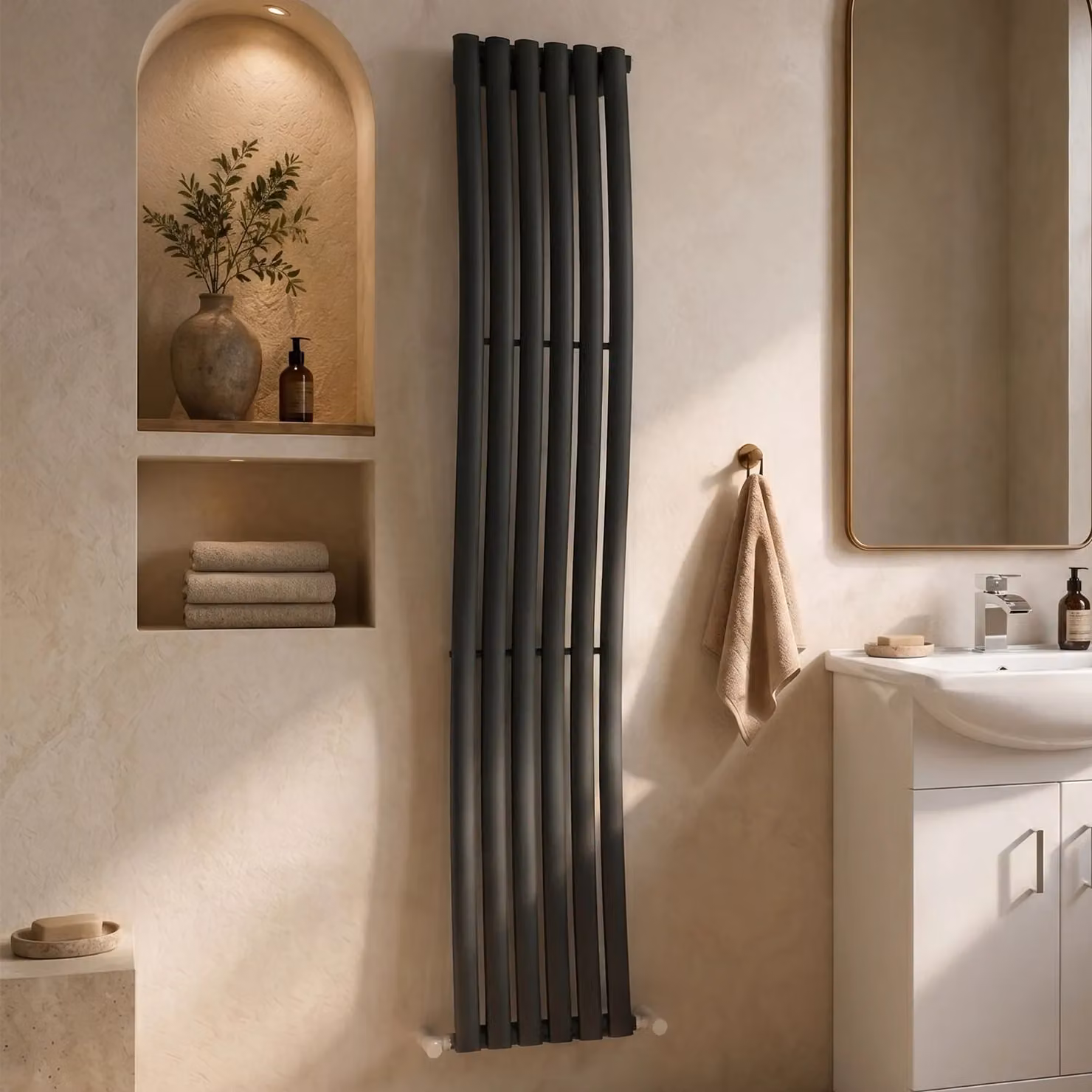 Balterley Embrace Wave Vertical Single Panel Radiator, Grey Anthracite, H 178.5 cm x W 41.3 cm – 5
