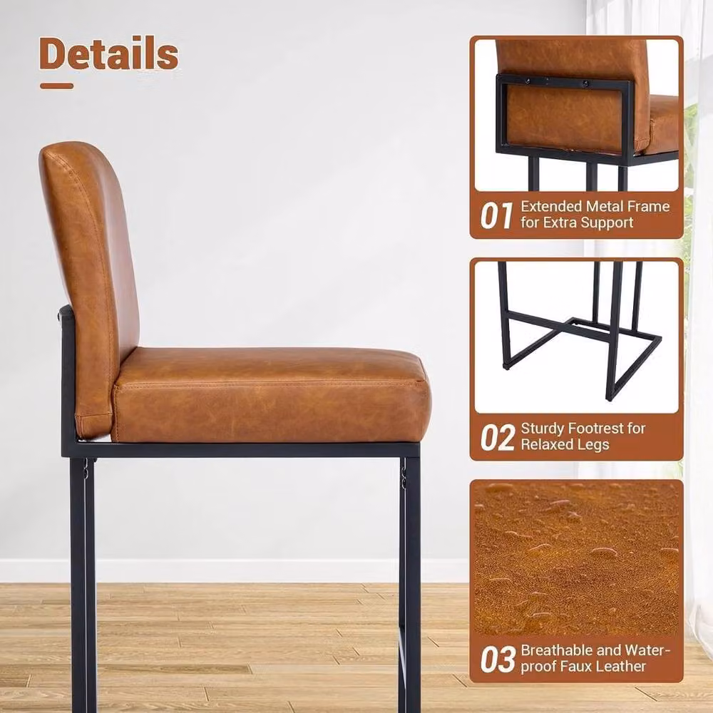 KORVIXA Brown Synthetic Leather and Metal Industrial Bar Stool, Height: 100 cm – 3