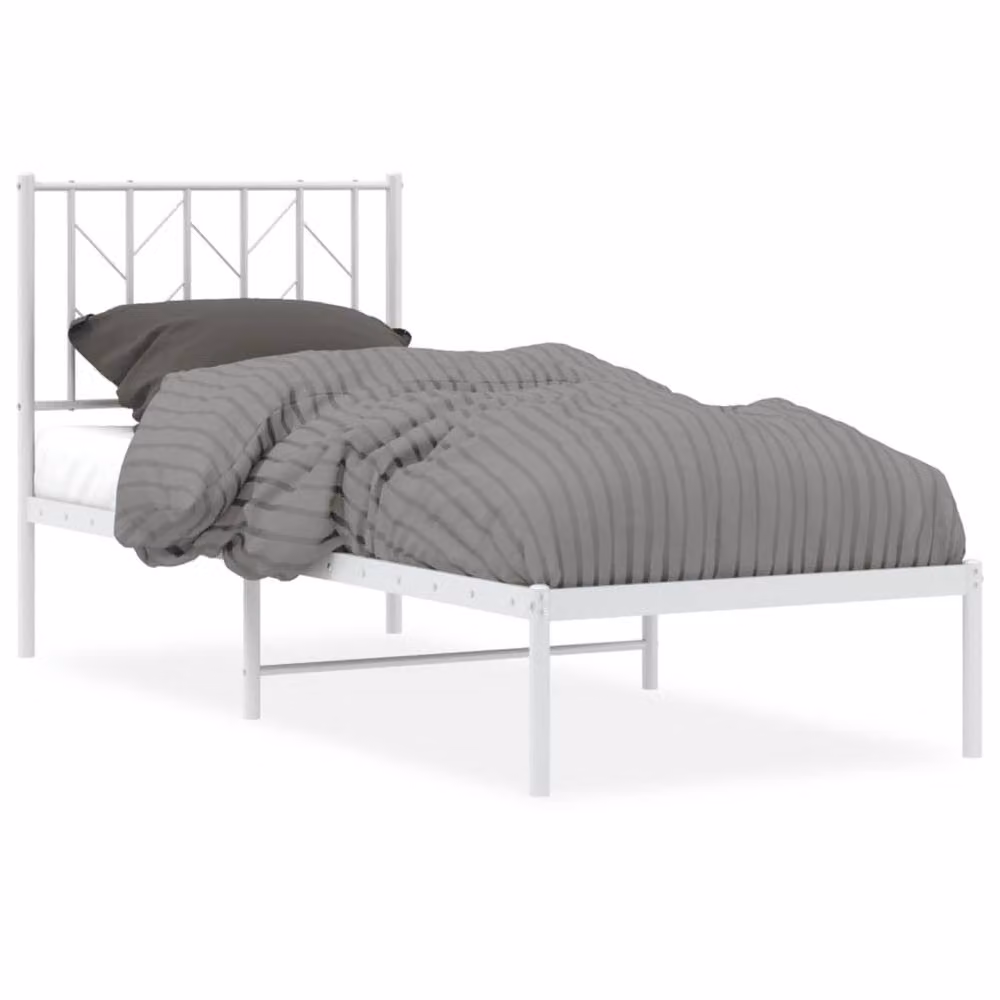 Berkfield Home Metal Bed Frame with Headboard in White, W/D/H: 75 x 190 cm – 2