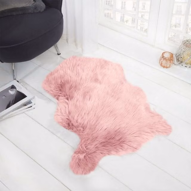 Sienna Faux Fur Sheepskin Fluffy Soft Rug in Pink