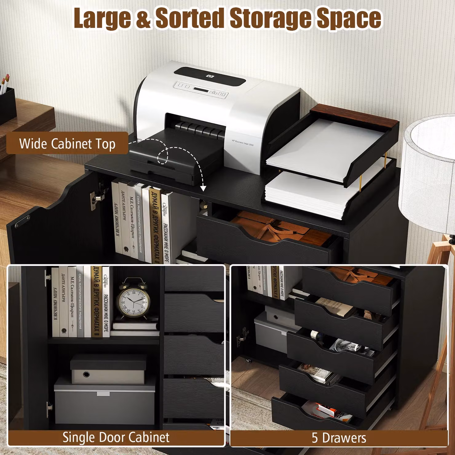 Costway Mobile 5-Drawer Chest of Drawers with Adjustable Shelf in Black – 7
