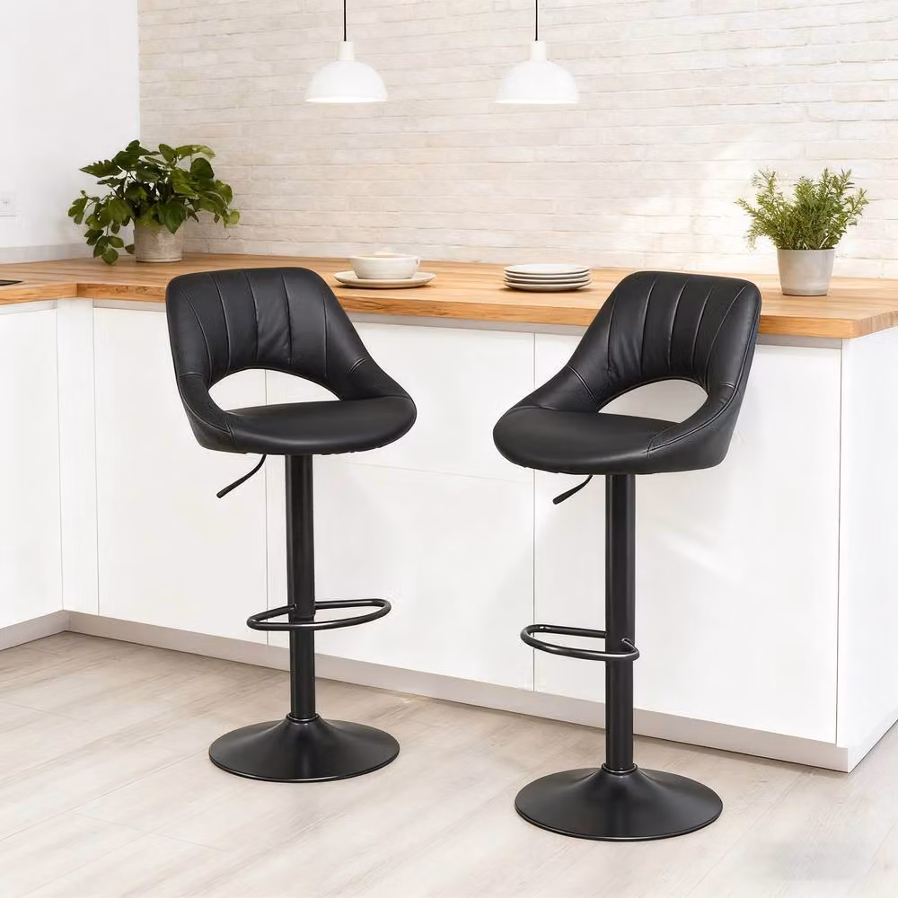 STILVORA Set of 2 Swivel Bar Stools in Black Faux Leather – 3