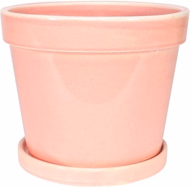 KDMD Pink Vintage Stoneware Painted Pot with Saucer, Light Pink, W: 17 cm, D: 15 cm