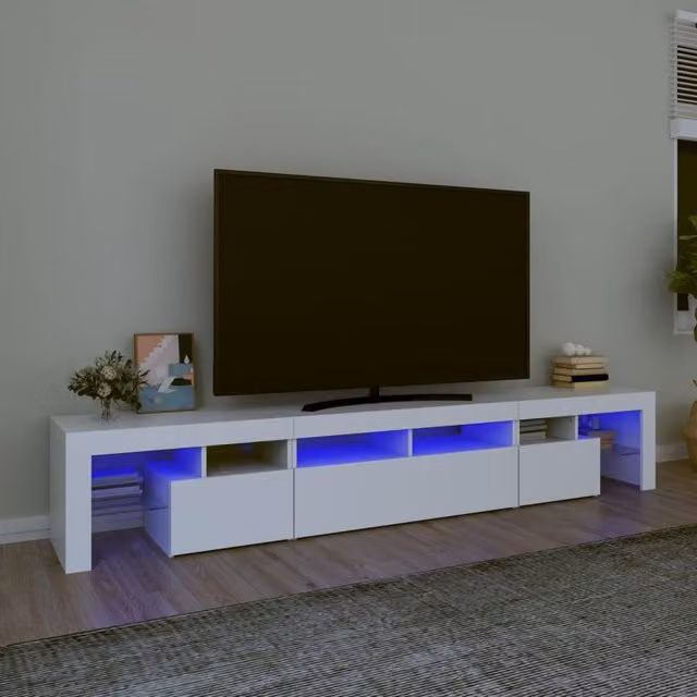 Berkfield Home Modern TV Cabinet with LED Lights in White, W: 230 cm, D: 40 cm, H: 36.5 cm – 1