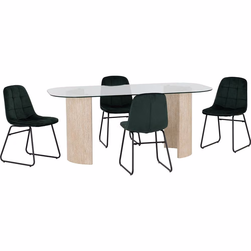 Seconique Modena Dining Set with Green Lukas Chairs and Oval Glass Table – 2