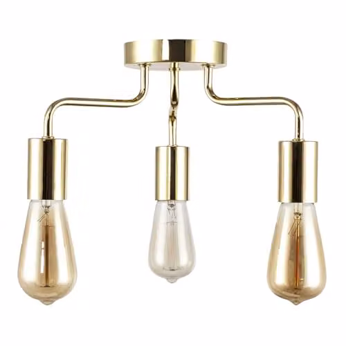 Happy Homewares Modern Gold Semi Flush Ceiling Light, W/D/H: 36 x 36 x 17 cm
