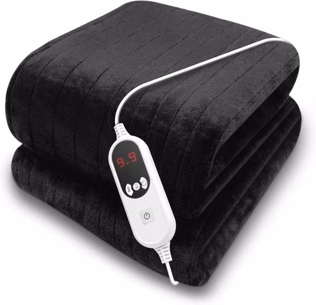 Purus Deluxe Electric Heated Double Sofa Blanket in Black with Soft Fleece and Remote Control, W/D: 160 x 120 cm