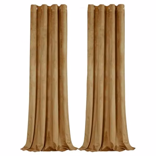Happy Homewares Yellow Velvet Blackout Eyelet Curtains, 2 Panels, W: 117 cm, Drop: 137 cm – 1