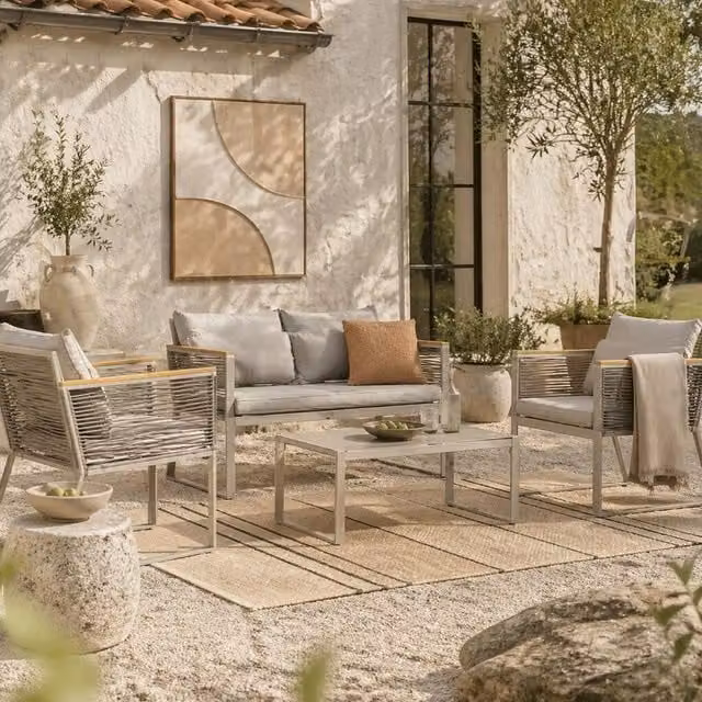 Wyld Haus Rotoyo Kaha Grey 4 Seater Rattan Style Outdoor Sofa Set with Cushions – 1