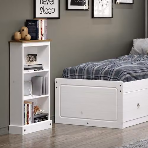 Core Products Corona White Waxed Pine Low Narrow Bookcase – 3