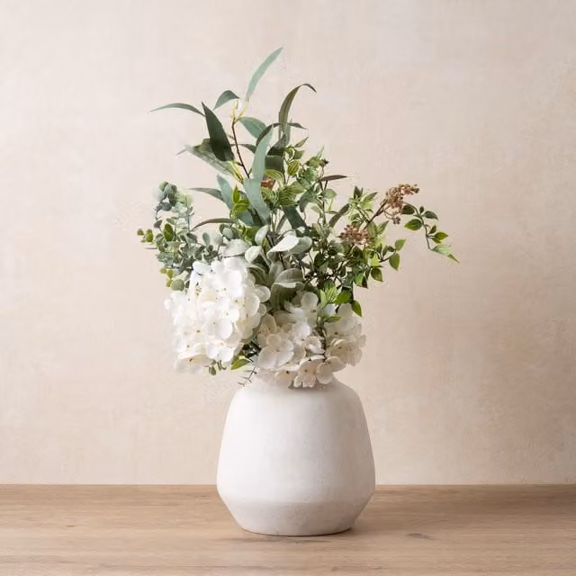 Scottish Everlastings Ltd White Hydrangea and Eucalyptus Bouquet, 60 cm – 1