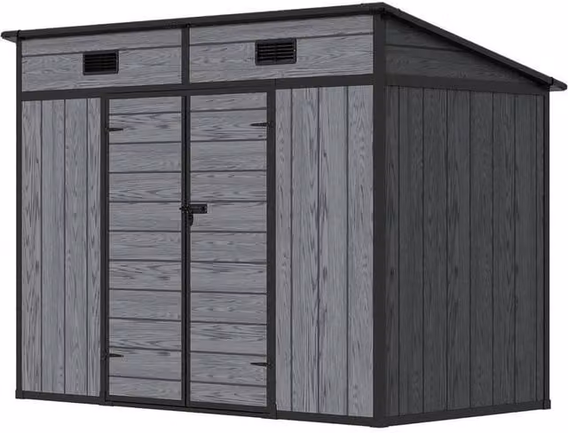 FLAVORA Grey Plastic Pent Outdoor Garden Shed for Tools and Bike Storage – 1