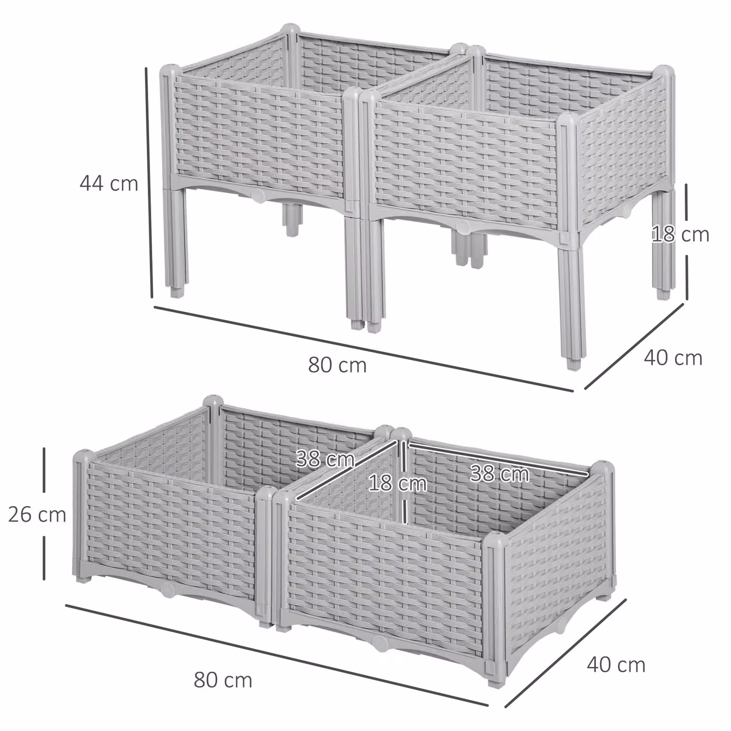 Outsunny Set of 4 Grey Raised Garden Planter Boxes for Vegetables and Plants – 3