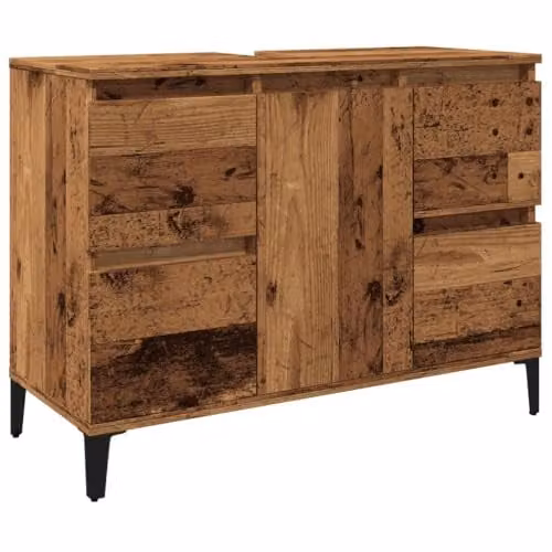 vidaXL Modern Freestanding Sink Cabinet in Old Wood Brown with Doors and Drawers, W/D/H: 80 x 33 x 60 cm – 1