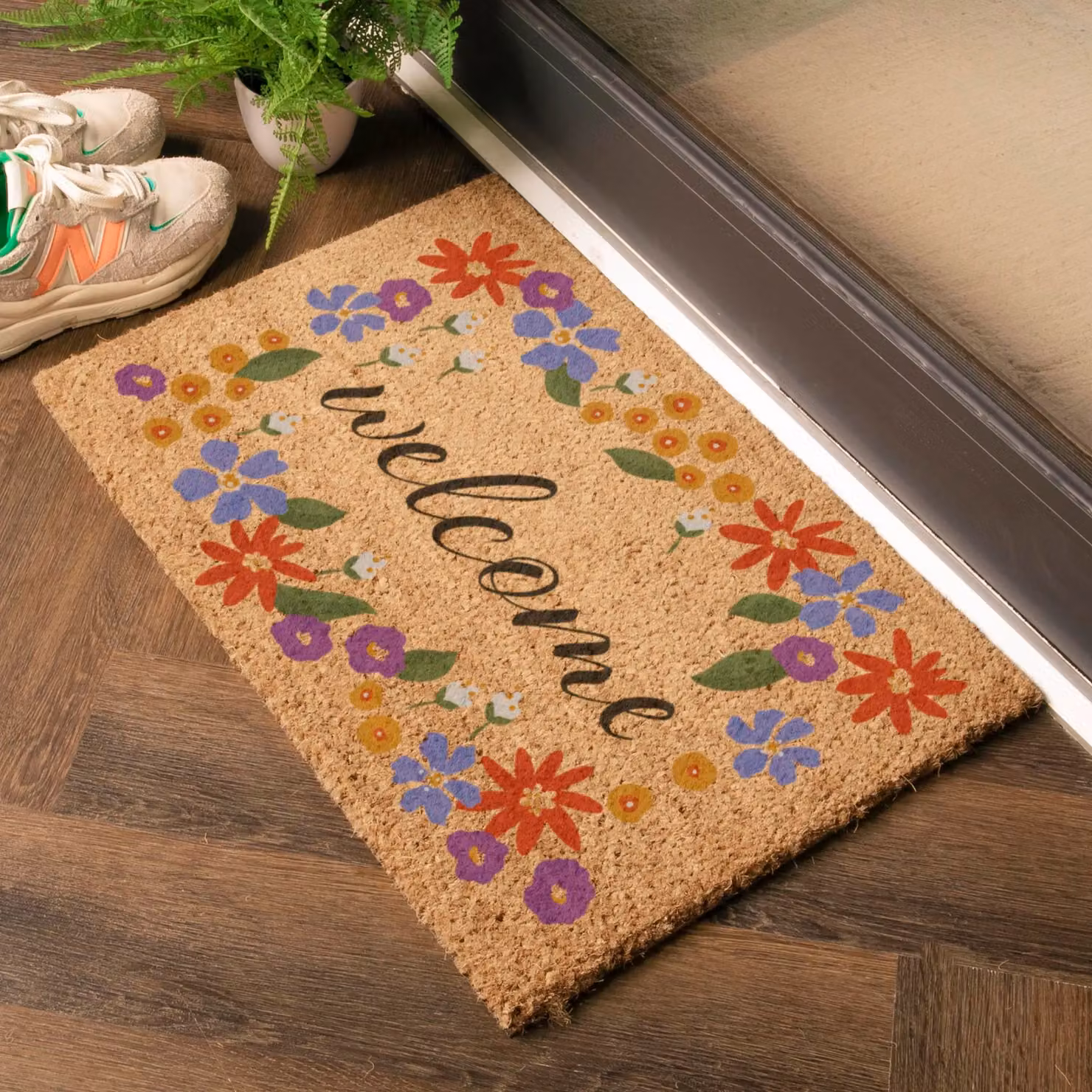 Artsy Mats Welcome Floral Border Coir Doormat in Brown, W/D: 60 x 40 cm – 2