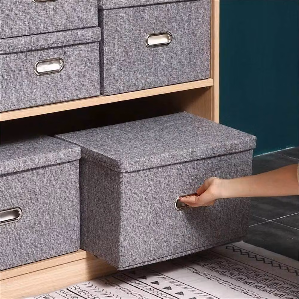 Nordara 2-Piece Foldable Fabric Storage Boxes with Lids, Grey, W: 45 cm, D: 30 cm, H: 30 cm – 3