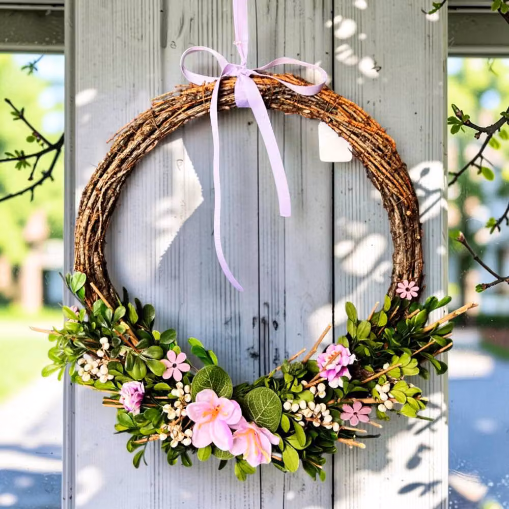 Four Candle Multicolour Boxwood and Flower Decorative Wreath, Diameter: 38 cm – 2