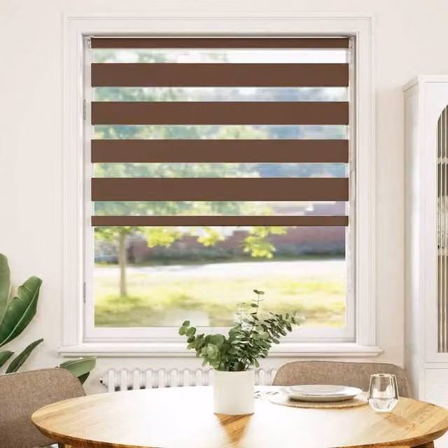 Berkfield Home Brown Zebra Day and Night Blind with Polyester Fabric, W: 110 cm, H: 150 cm – 1