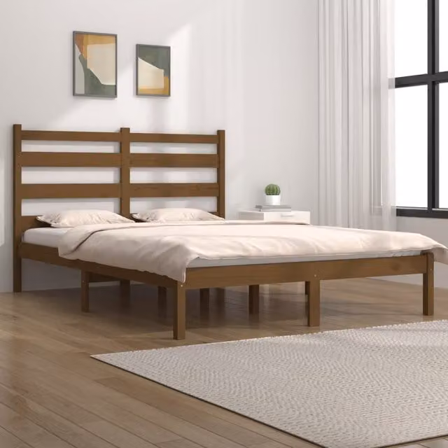 Berkfield Home Rustic Solid Wood Pine Bed Frame, Brown, 200 x 200 cm