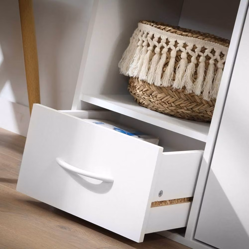 CALICOSY 2-Compartment Storage Shelf with 1 Drawer and 1 Cupboard, White, W: 61.5 cm, H: 80.0 cm, D: 29.5 cm – 4