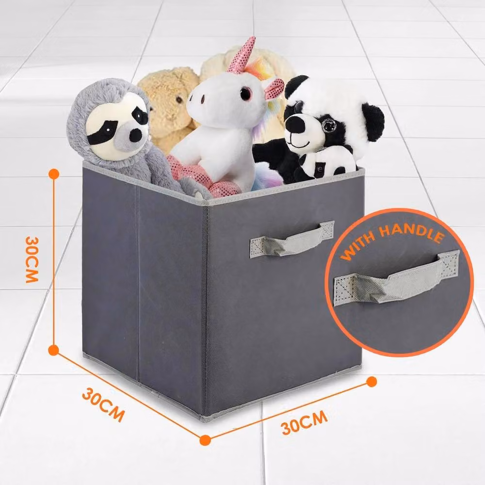 NESTLUNE Set of 2 Grey Fabric Foldable Square Storage Boxes – 2