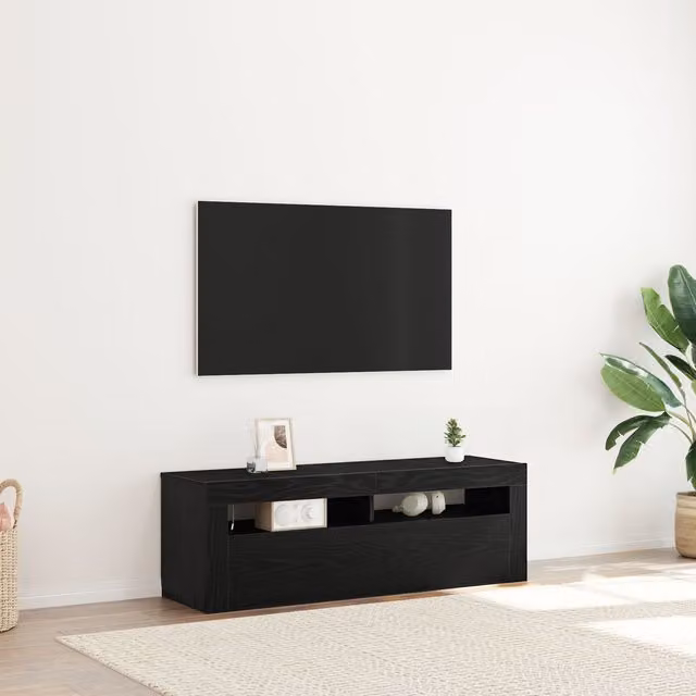 Berkfield Home Modern Black Oak TV Cabinet with LED, W/D/H: 120 x 40 x 40 cm – 1